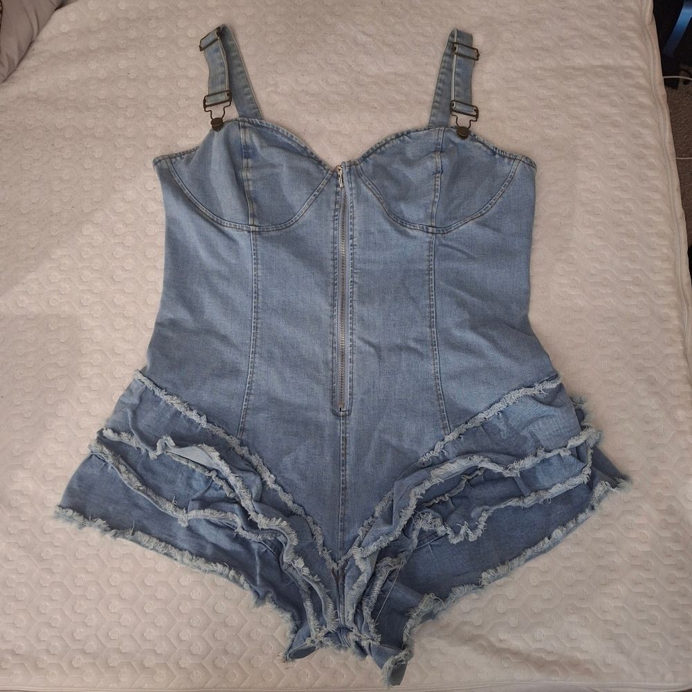 FN So Over It Sexy Denim Overall Romper - Picture 3 of 9